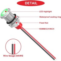 8mm 10-24V Yeşil LED Metal Sinyal Lambası - Metal İndicator Light - 3