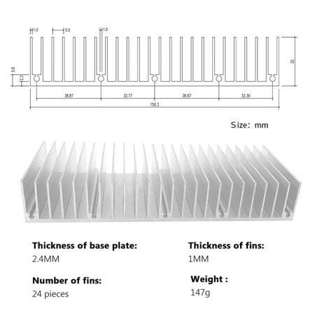 Alüminyum Alaşımlı Yüksek Güçlü Isı Emici Boyutu:150x25x60mm - 5