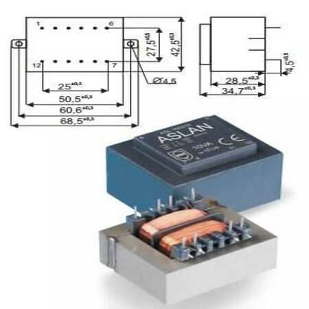 ASL160209 TRAFO EI 48/16.8/10VA-230V-2X9V - 1