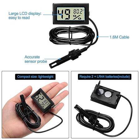 Black FY-12 Mini LCD Digital Thermometer Hygrometer Fridge Freezer Tester Temperature Humidity Meter With 1.5 Meter Wire Without Battery - 4