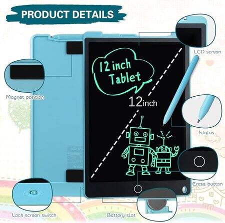 Blue 12 Inch LCD Writing Tablet Digital Drawing Tablet Doodle Board With Battery Size:287x193x10mm - 3