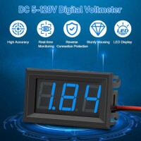 Blue Two-Wire 0-56 Inch DC5V-120V DC Digital Display Voltmeter For Car Bicycle Motorcycle - 2