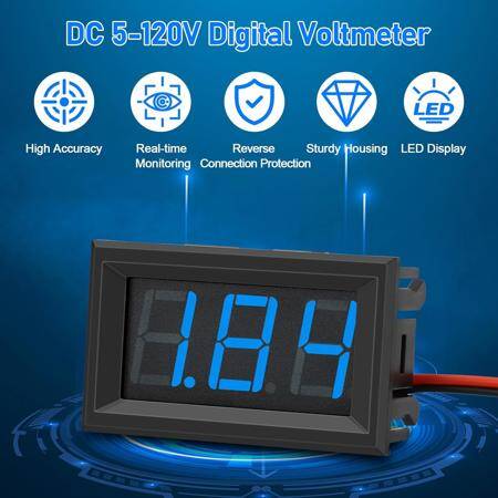 Blue Two-Wire 0-56 Inch DC5V-120V DC Digital Display Voltmeter For Car Bicycle Motorcycle - 2