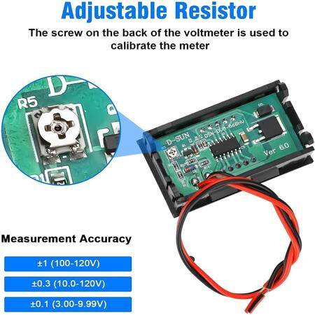 Blue Two-Wire 0-56 Inch DC5V-120V DC Digital Display Voltmeter For Car Bicycle Motorcycle - 3