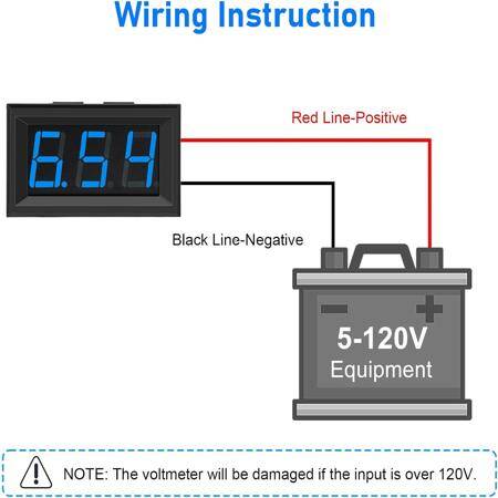 Blue Two-Wire 0-56 Inch DC5V-120V DC Digital Display Voltmeter For Car Bicycle Motorcycle - 4