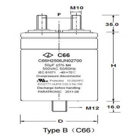 C66R1806JK1A700 CAP.POL.80uF 330VAC 60x130 STUD FARATRONIC - 1