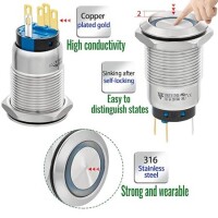 Çıkık Kafa 12mm 110-220V Su Geçirmez Anlık Kendinden Sıfırlamalı Metal Push Buton Yeşil ledli Soket Dahil - 2