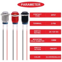 Çıkık Kafa 12mm Su Geçirmez Kendinden Kilitli Metal Push Buton Işıksız - 2
