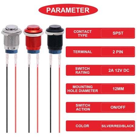 Çıkık Kafa 12mm Su Geçirmez Kendinden Kilitli Metal Push Buton Işıksız - 2