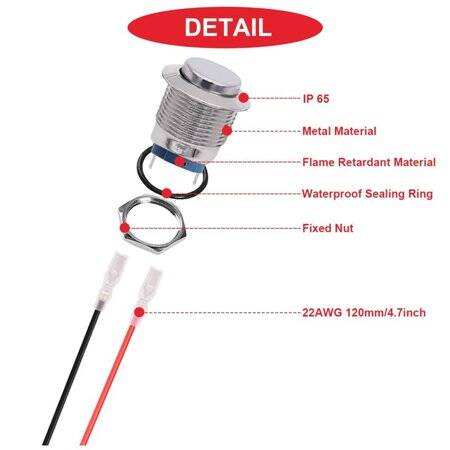 Çıkık Kafa 12mm Su Geçirmez Kendinden Kilitli Metal Push Buton Işıksız - 3