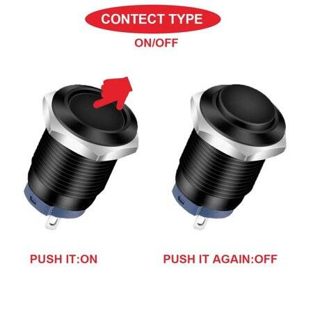 Çıkık Kafa 12mm Su Geçirmez Kendinden Kilitli Metal Push Buton Işıksız - 5