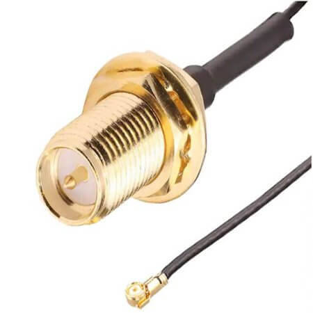 CSJ-RGFB-100-MHF3 RP-SMA FEMALE BULKHEAD TO RIGHT ANGLE MHF3 PLUG WI - 1