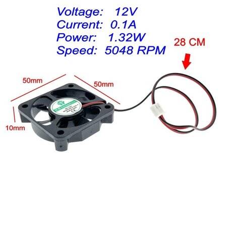 DC12V 5010 Double Ball Cooling Fan With XH2-54-2P 12CM Cable Size:50x50x10mm - 2