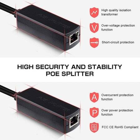 DC5.5x2.1mm Gigabit PoE Splitter 48V To 12V 2A - 3