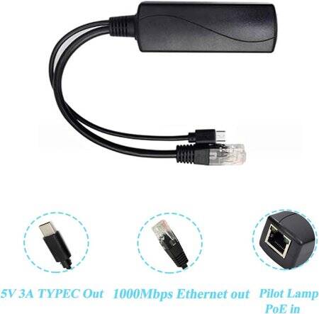 DC5.5x2.1mm Gigabit PoE Splitter 48V To 5V 3A - 2
