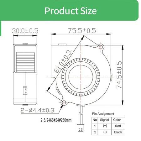 DC5V 7530 Double Ball Centrifugal Fan With XH2-54-2P 30cm Cable Size:75x75x30mm - 4