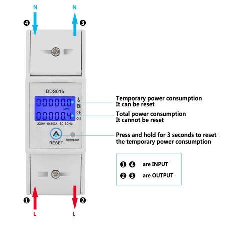 DDS015 5-80A 230V 50Hz Digital LCD Single Phase Energy Meter Watt Meter DIN Rail Mounting Without Battery - 5