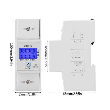 DDS015 5-80A 230V 50Hz Digital LCD Single Phase Energy Meter Watt Meter DIN Rail Mounting Without Battery - 6