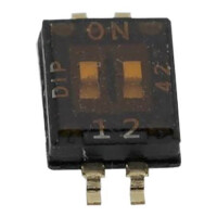 DHN-02-T-V SWITCH DIP 2 Pos. SPST 25mA 24VDC SMT V/T - 1