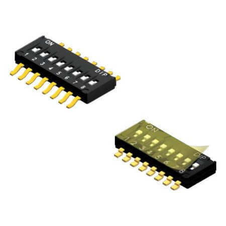 DHN-08-T-V SWITCH DIP 8 Pos. SPST 25mA 24VDC SMT V/T - 1