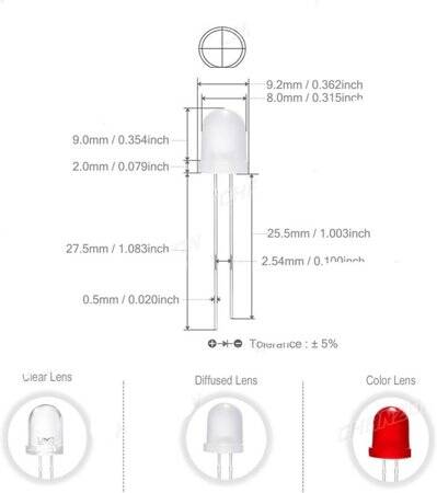 Diffused 18mm Leg 8mm LED Blue Use 3V 20mA - 3