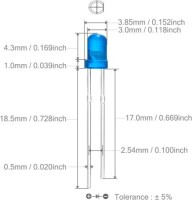 Diffused 28mm Leg 234 Rectangular LED Blue Use 3V 20mA - 3