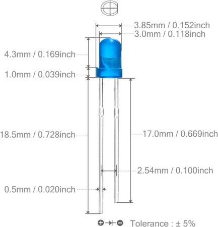 Diffused 28mm Leg 234 Rectangular LED Blue Use 3V 20mA - 3