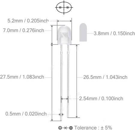 Diffused 28mm Leg 546 Oval LED White Use 3V 20mA - 2