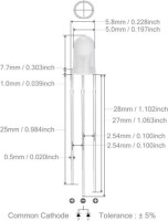 Diffused 28mm Leg 5mm LED Water Clear Red+Pure Green CC Use 2V 20mA - 4