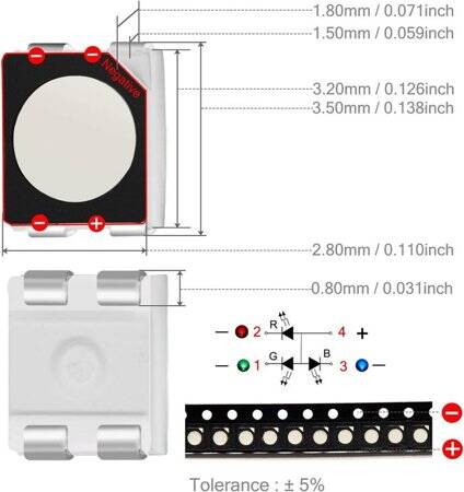 Diffused 3528 (1210) SMD LED RGB CC (White Panel) - 2