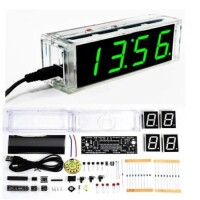 DIY Kit Green Led Electronic Microcontroller Digital Clock Time Thermometer With Talking Clock And Pdf With Speaker - 1