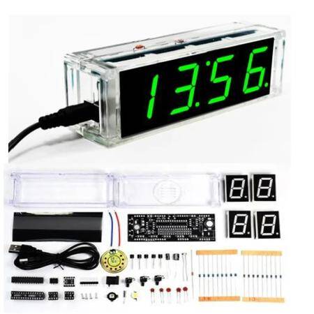DIY Kit Green Led Electronic Microcontroller Digital Clock Time Thermometer With Talking Clock And Pdf With Speaker - 1