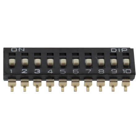 DM-10-V-T/R SWITCH DIP 10 Pos. SPST 25mA 24VDC SMT V/T - 1