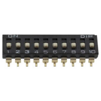 DM-10-V-T/R SWITCH DIP 10 Pos. SPST 25mA 24VDC SMT V/T - 1