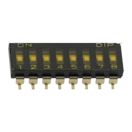DMR-08-T-V SWITCH DIP 8 Pos. SPST 25mA 24VDC SMT V/T - 1