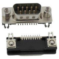 DR9M CONN. DSUB 9PIN PCB TYPE 90C MALE BLACK W/SCREW - 1