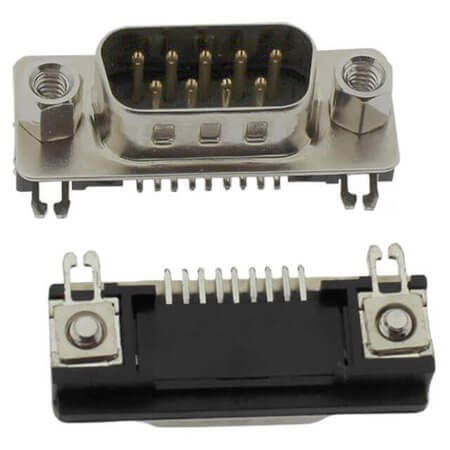 DR9M CONN. DSUB 9PIN PCB TYPE 90C MALE BLACK W/SCREW - 1