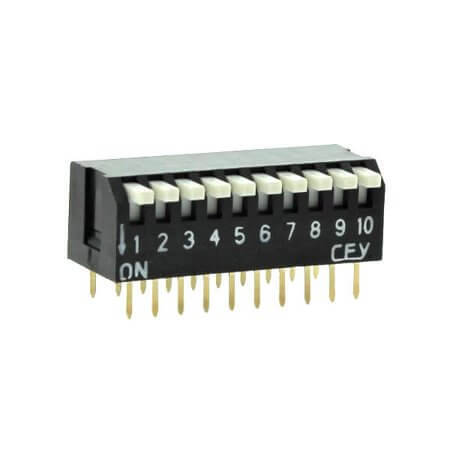 DS1040-10KT SWITCH DIP 10 Pos. SPST 100mA 24VAC/VDC THT R/A - 1