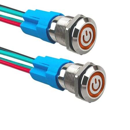 Düz Kafa 12mm 12-24V Su Geçirmez Kendinden Kilitli Metal Push Buton Sarı Ledli Soket Dahil - 1