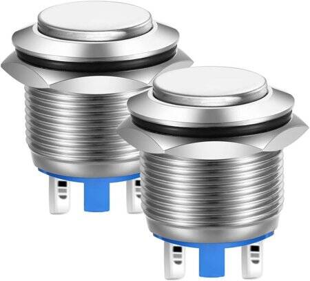 Düz Kafa 22mm 110-220V Su Geçirmez Anlık Kendinden Sıfırlamalı Metal Push Buton Kırmızı Ledli Soket Dahil - 1
