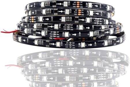Epoksi 12V WS2811 RGB5050 Siyah SMD LED Şerit 144 LED/Metre Esnek 5 Metrelik Makara IP65 - 1