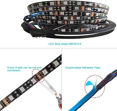 Epoksi 12V WS2811 RGB5050 Siyah SMD LED Şerit 96 LED/Metre Esnek 5 Metrelik Makara IP65 - 3
