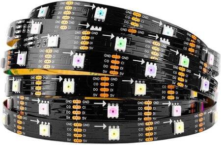 Epoksi 5V SK9822 APA102C RGB5050 Siyah SMD LED Şerit 30 LED/Metre Esnek 5 Metrelik Makara IP65 - 1