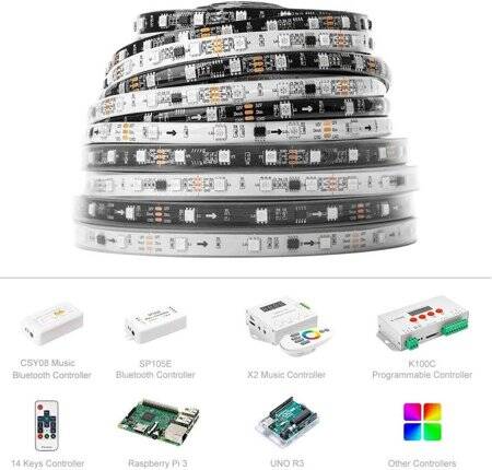Epoxy 12V WS2811 RGB5050 Black SMD LED Strip 48 LED/Meter Flexible 5M/Roll IP65 - 5