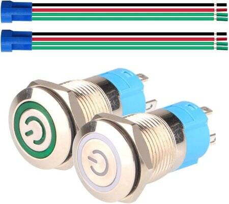 Flat Head 12mm 110-220V Waterproof Self-Locking Metal Push Button Switch With Green Led Light And Switch Socket Button Connector - 1
