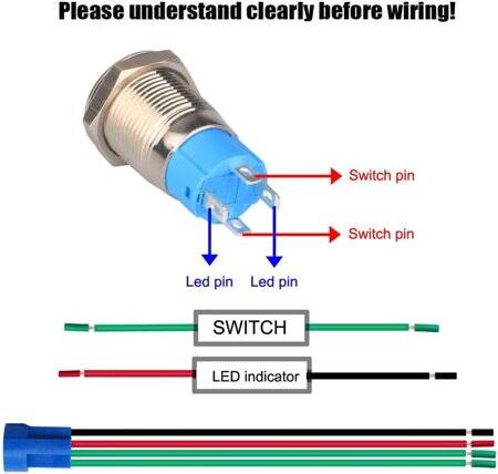 Flat Head 12mm 110-220V Waterproof Self-Locking Metal Push Button Switch With Green Led Light And Switch Socket Button Connector - 4