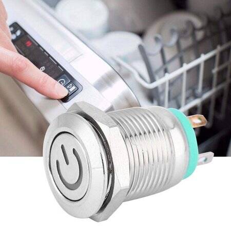 Flat Head 12mm 12-24V Waterproof Momentary Self-Reset Metal Push Button Switch With Red Led Light - 3