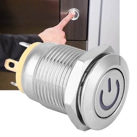 Flat Head 12mm 12-24V Waterproof Momentary Self-Reset Metal Push Button Switch With Yellow Led Light - 2