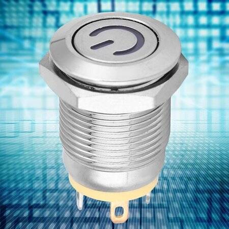 Flat Head 12mm 12-24V Waterproof Momentary Self-Reset Metal Push Button Switch With Yellow Led Light - 3