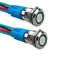 Flat Head 12mm 12-24V Waterproof Self-Locking Metal Push Button Switch With Green Led Light And Switch Socket Button Connector - 1